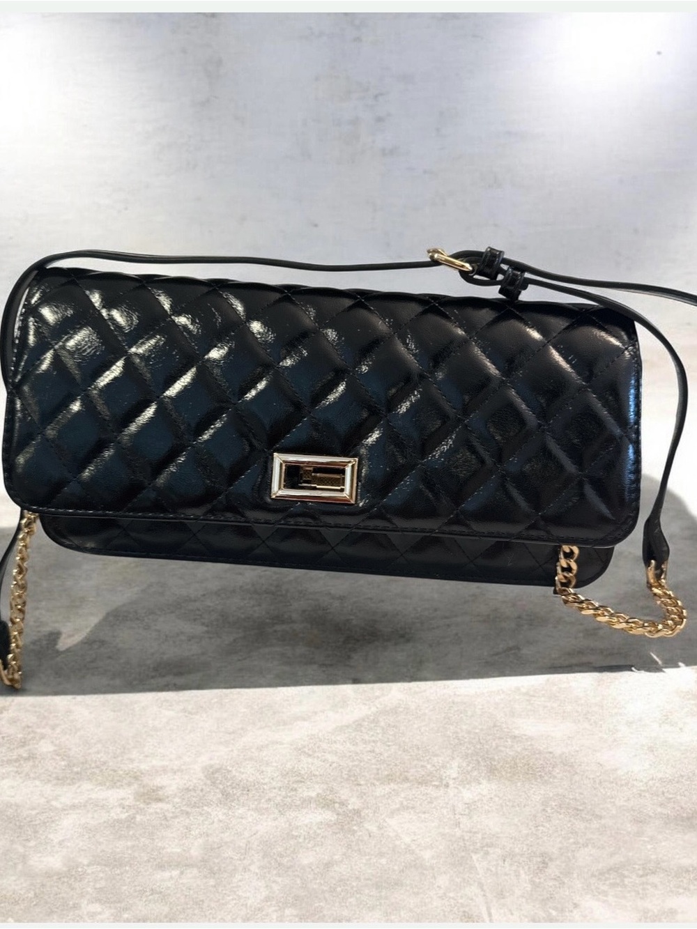 Urban Expressions Black Quilted Patent Crossbody with Gold Hardware